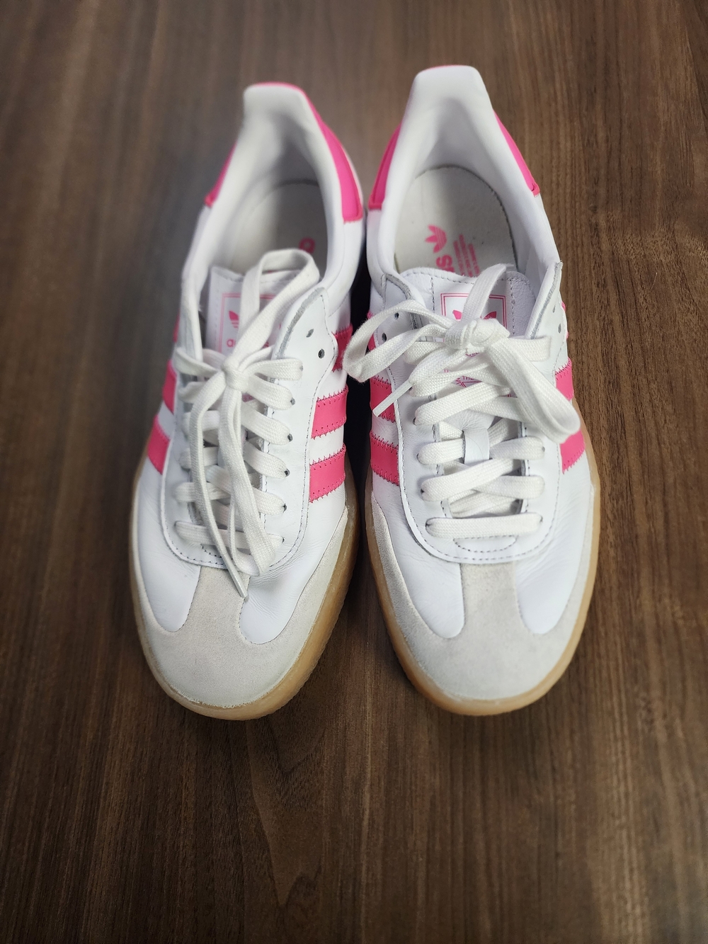adidas Women's White Sneakers with Pink Stripes